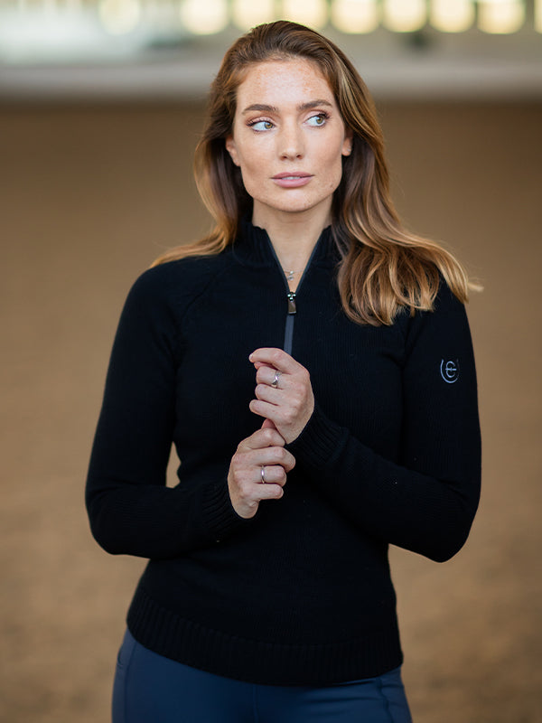 Knitted Half-Zip Top Black