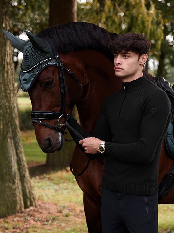 Knitted Half-Zip Top Men Black vue 2