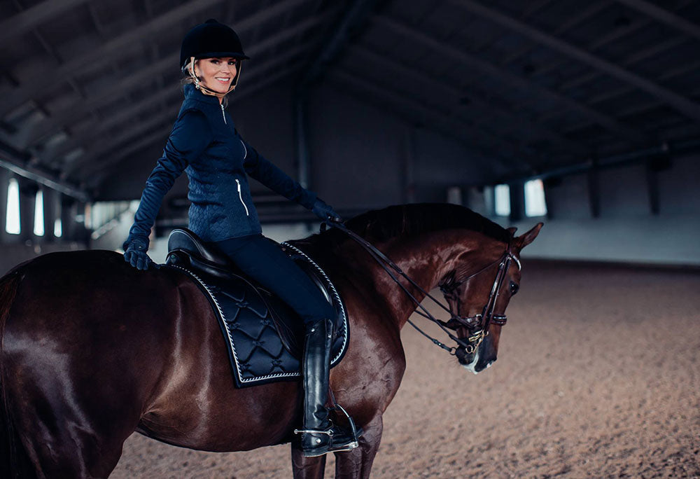 Rider and horse in Midnight Blue Dressage Saddle Pad