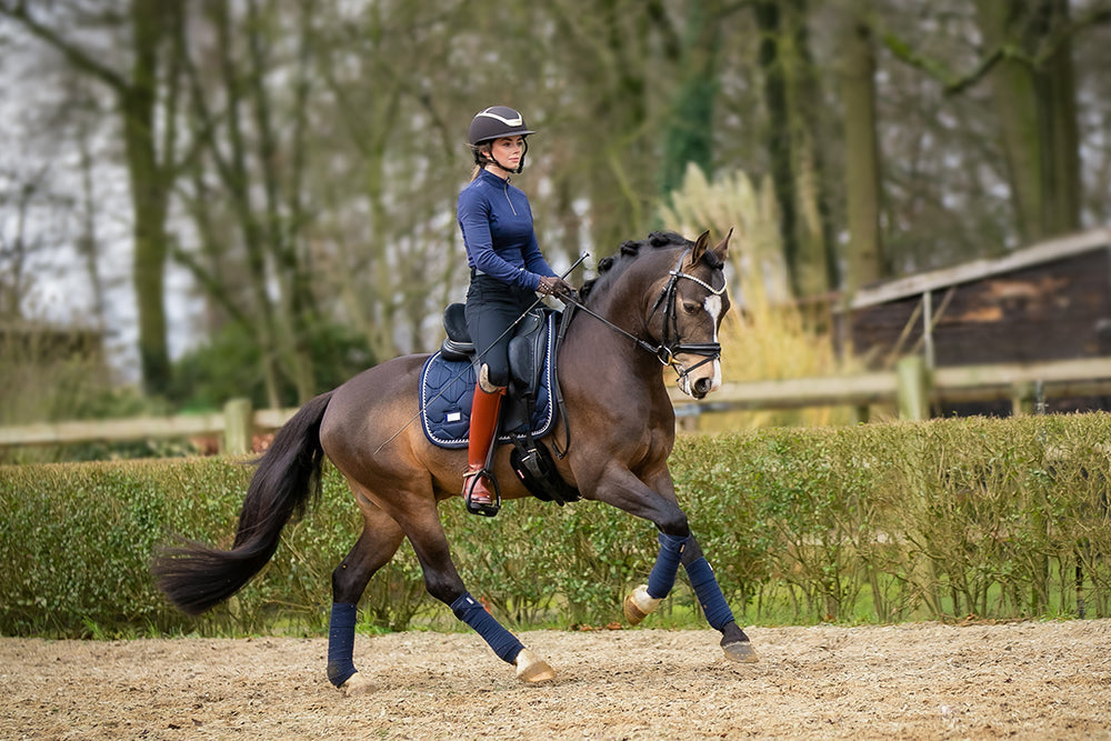 Rider and horse in Midnight Blue Dressage Saddle Pad vue 4